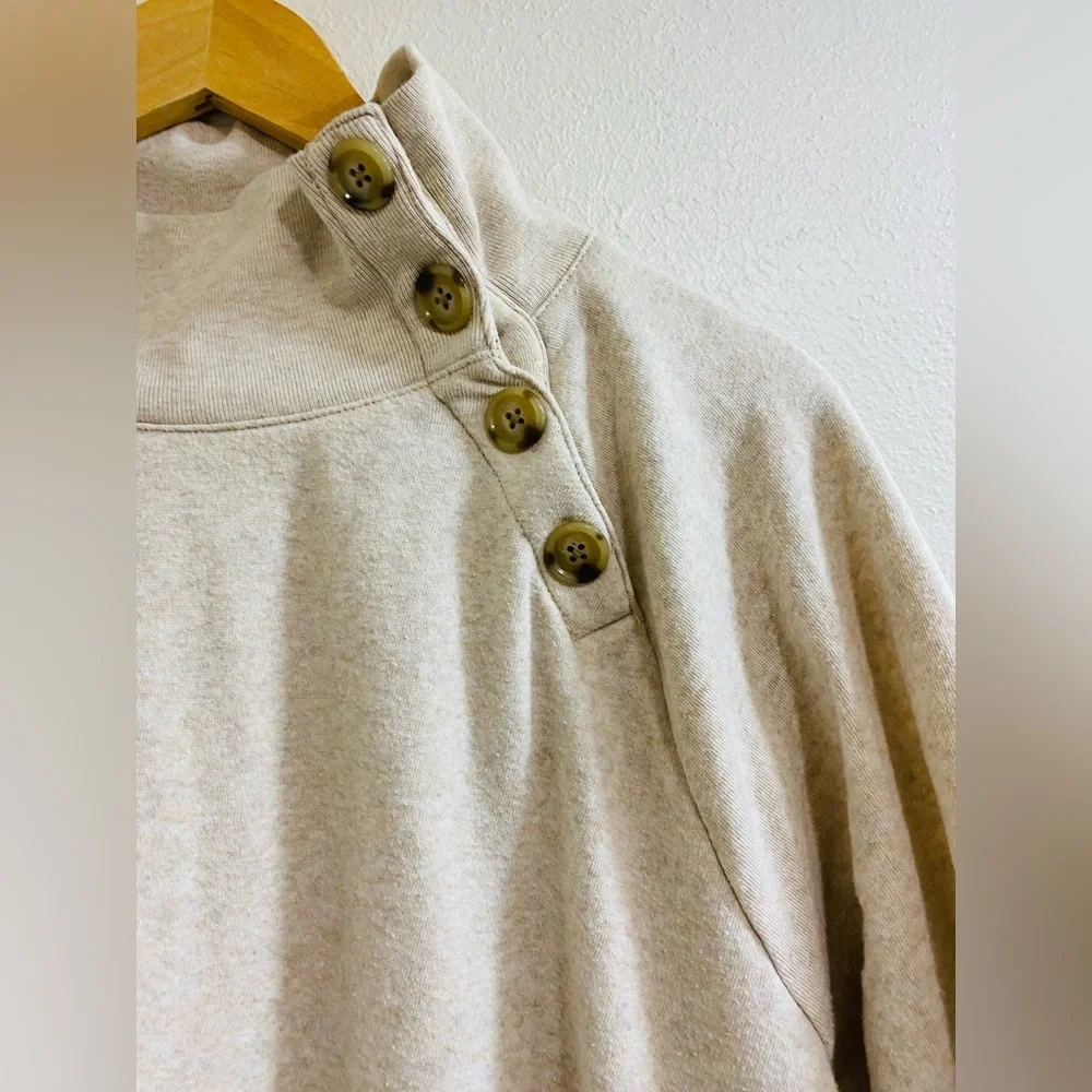 J. Crew Wide Button Collar Heather Oatmeal Knit Sweatshirt XL